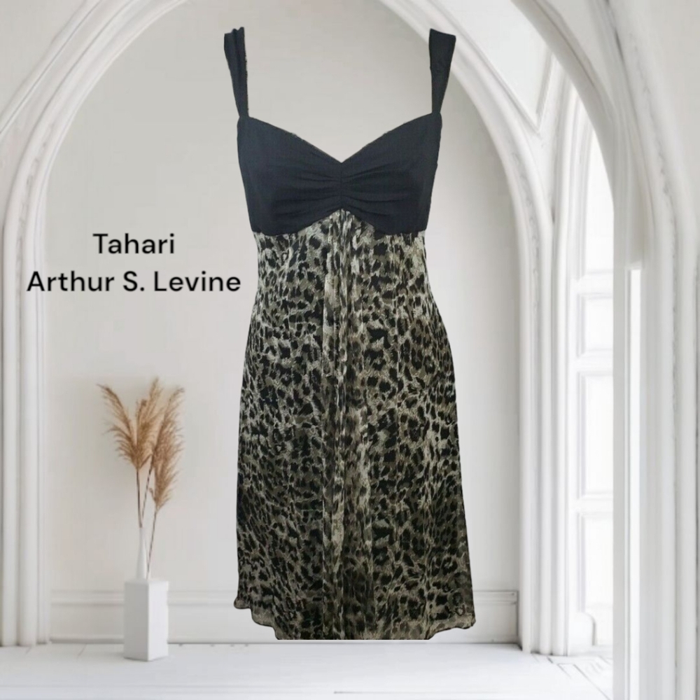 Tahari Arthur Levine Silk Slip Dress with Leopard Print